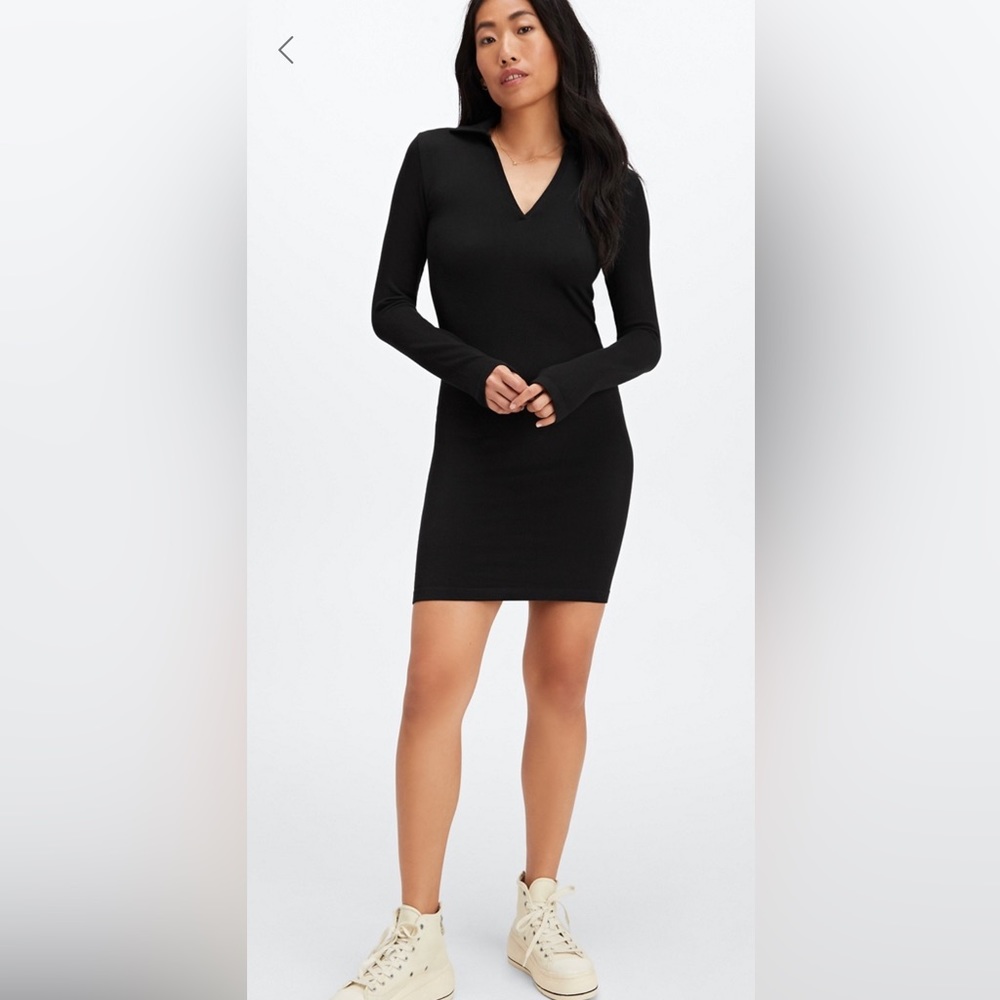 Fabletics Cloud seamless long sleeve polo dress, black size medium